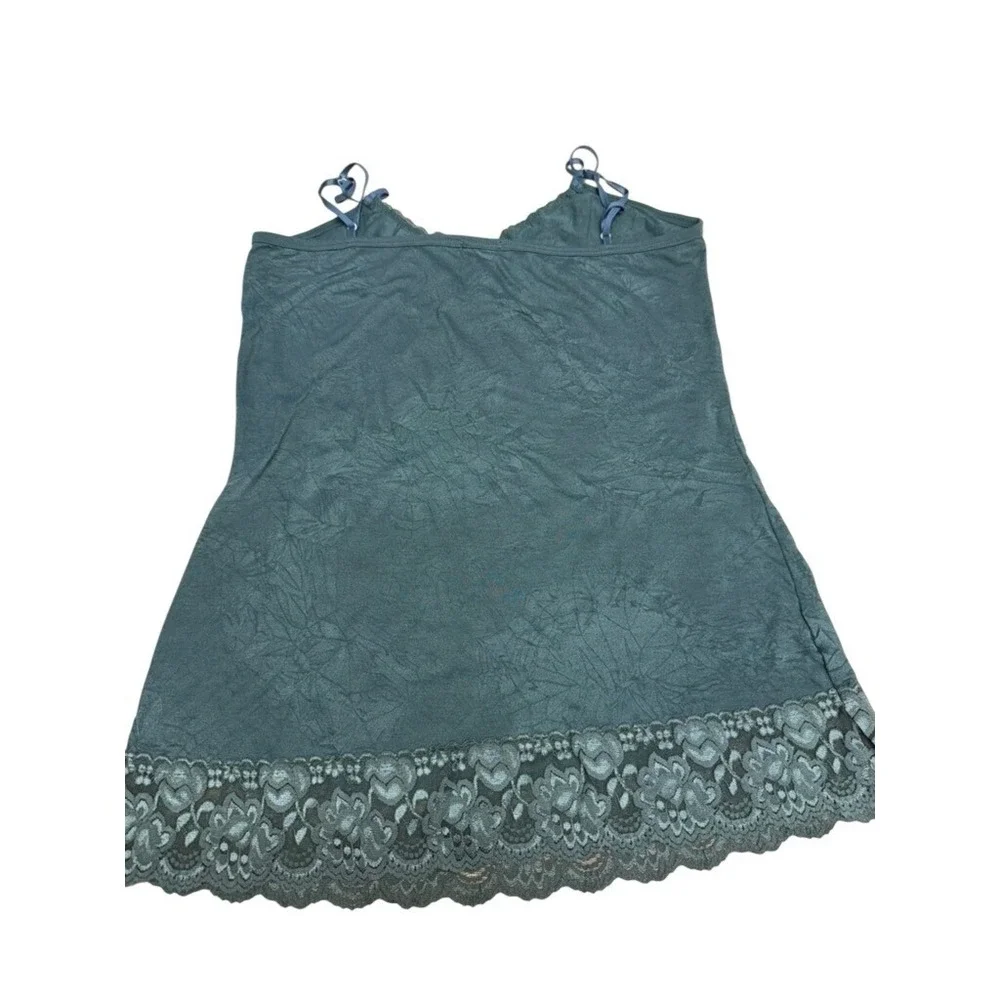 Dk Green Lace Trim Cami Slip Top‎ Sleeveless Adjustable Straps Textured NO TAG